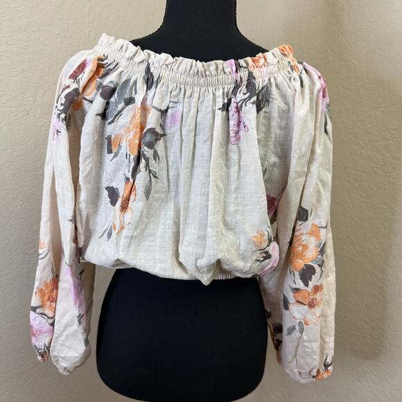 By Together Floral Puff Sleeve Off Shoulder Blouse RJ2584 USA Cotton Rayon - Picture 2 of 5